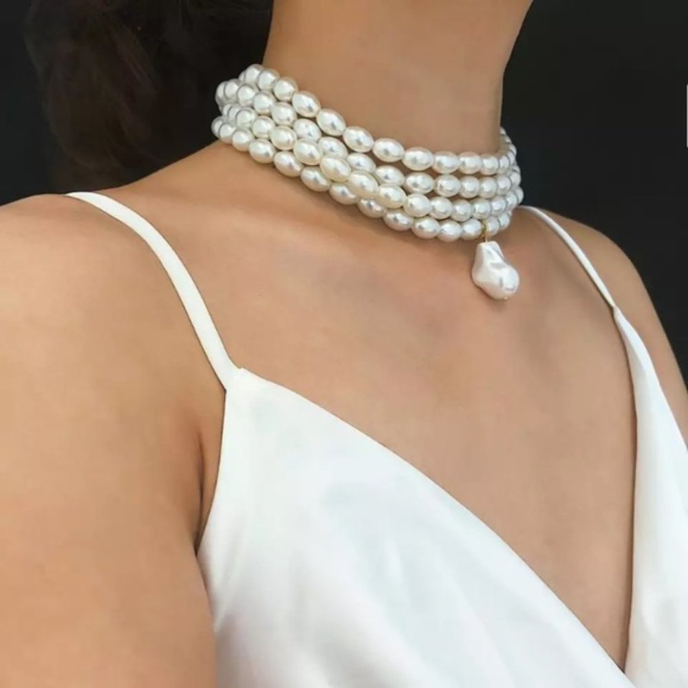 Pearl Baroque Pearl 4 Layer Choker Necklace - Picture 3 of 3